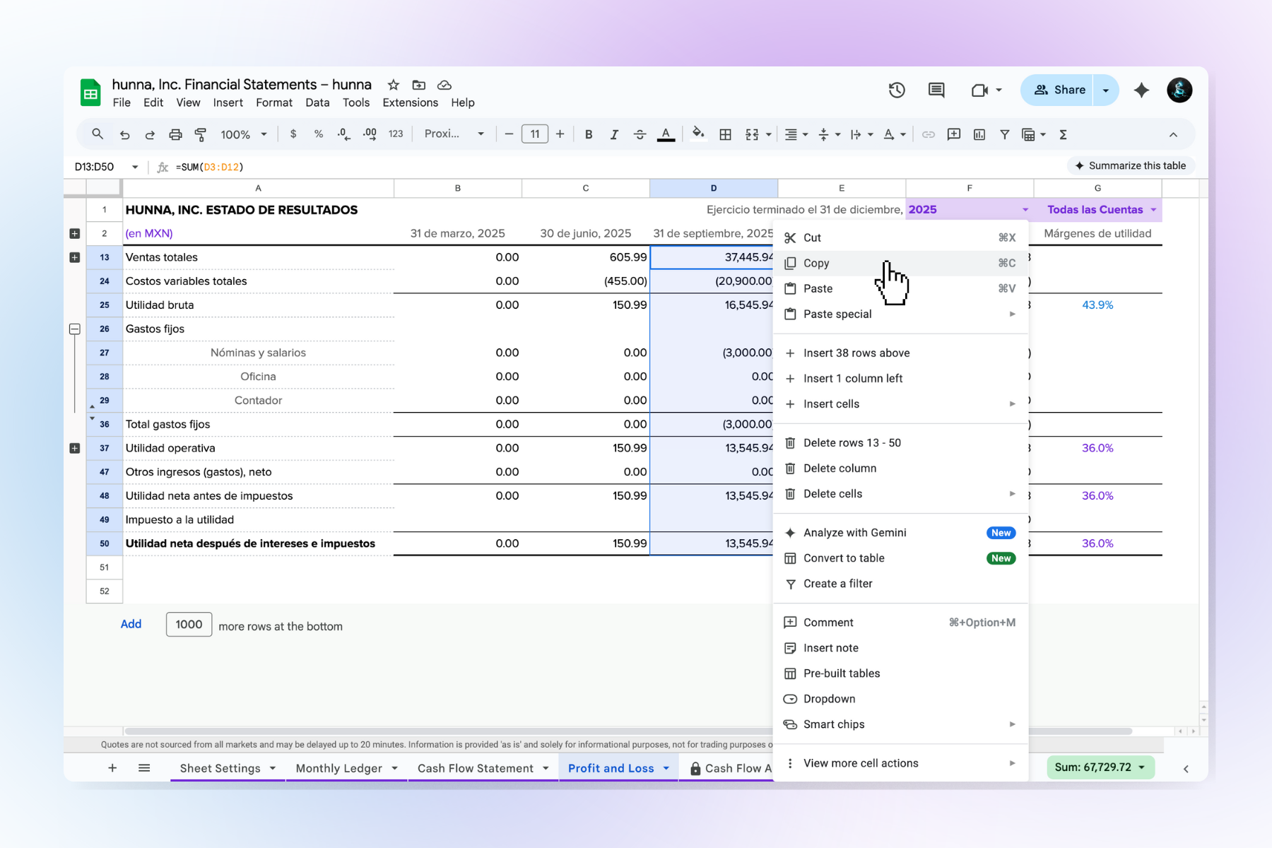 Abre el Profit and Loss, y selecciona cuenta bancaria y año